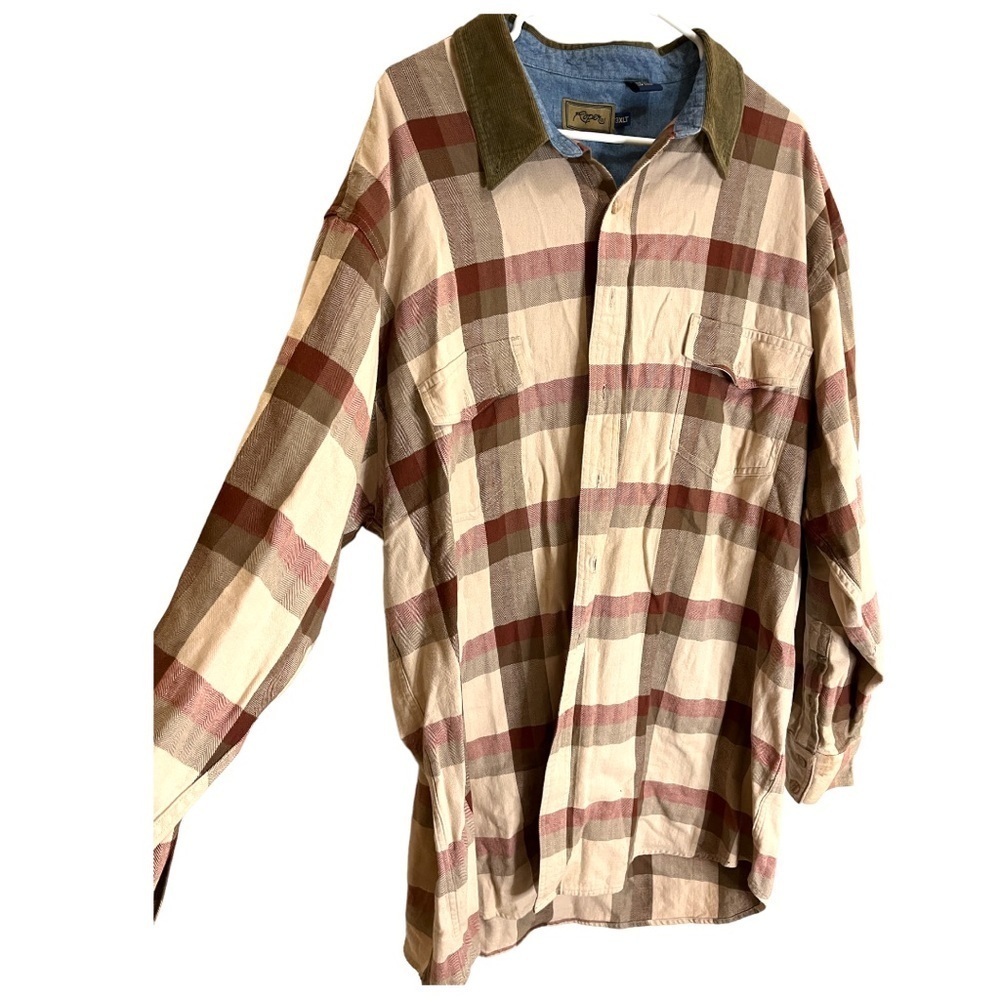 Vintage roper plaid corduroy collar long sleeve button up shirt size 3XLT